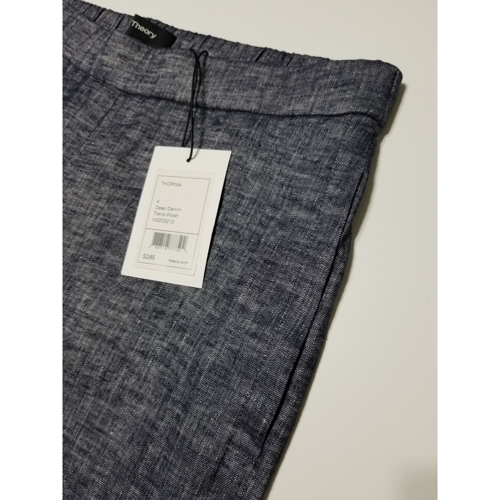 Theory Thorina Tierra Wash Linen Cropped Pants Deep Denim NWT Size 4 $285 - Picture 10 of 16